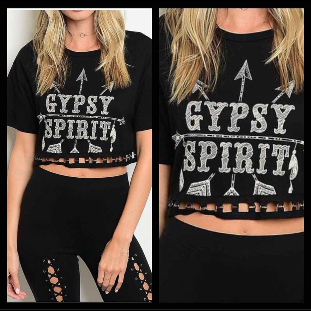 Black Gypsy Boho Cropped Tee - Picture 3 of 5